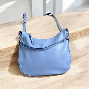 Kate Spade NY Shoulder Bag Baby Blue Pebbled Leather Hobo Chain Strap Pastel Lg